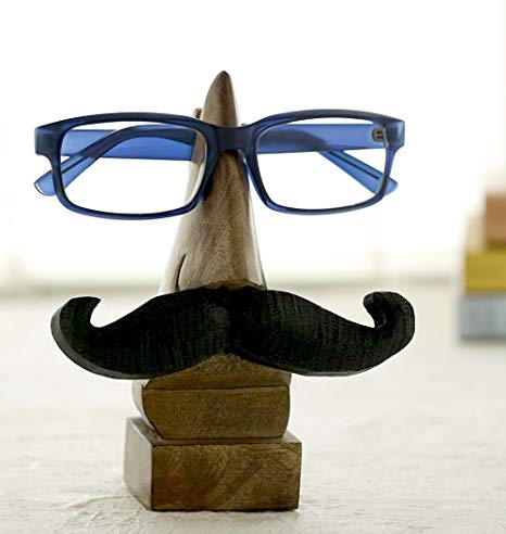 The StoreKing Father's Day Gift Wooden Eyeglass Spectacle Holder Handmade Mustache Display Stand for Office Desk Home Decor Gifts (Grey)
