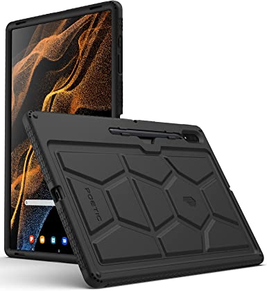 Poetic TurtleSkin for Samsung Galaxy Tab S8 Ultra Case 14.6 Inch 2022, Heavy Duty Shockproof Rugged Kids Friendly Drop Protection Silicone Cover Case, Black