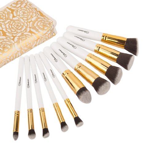 Soobest Professional Beauty Cruelty Free Kabuki Synthetic Makeup Brushes Set Cosmetics Makeup Brushes Kit with Carry Bag (Golden White)