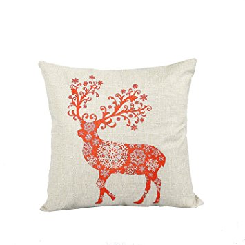 Lydealife 18 X 18 Inch Cotton Linen Decorative Throw Pillow Cover Cushion Case, Christmas reindeer snowflake LD063