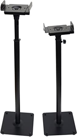 Videosecu One Pair of Side Clamping and Height Adjustment Universal Floor Stands Speaker Mounting Bracket for Surround Sound Speakers, with Level Adjustment and Cable Management MS07B2 M99