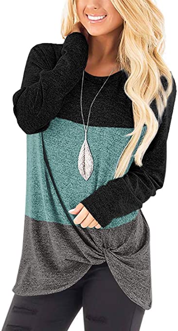 Sieanear Women's Casual Long Sleeve T-Shirt Tops Twist Knot Front Tunics