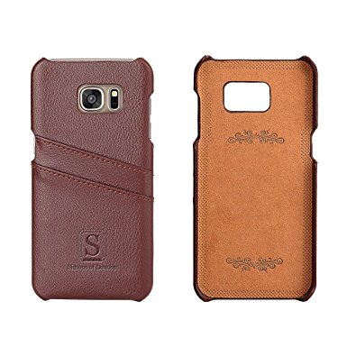 Galaxy S7 Edge Coated Leather Case with Slots for ID/bank cards - Slim Fit Cases by Simons of London - Luxury Back Cover and Gift Box - Enhance & Protect your Samsung Cellphone today! (Walnut Brown)