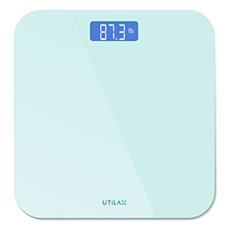 Digital Body Weight Bathroom Scale by Utilax, Show Room Temperature, Sleek Design, Backlit Display, 6 mm Tempered Glass, Easy To use (White)