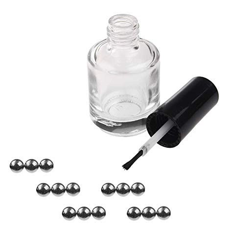 Eco-Fused Transparent Clear Empty Nail Polish Bottles - with Dupont Brushes - Set of 6 - Also Includes 6x Plastic Funnels, 12x Mixing Balls and 20x Sticker Labels - Making your Own Nail Polish