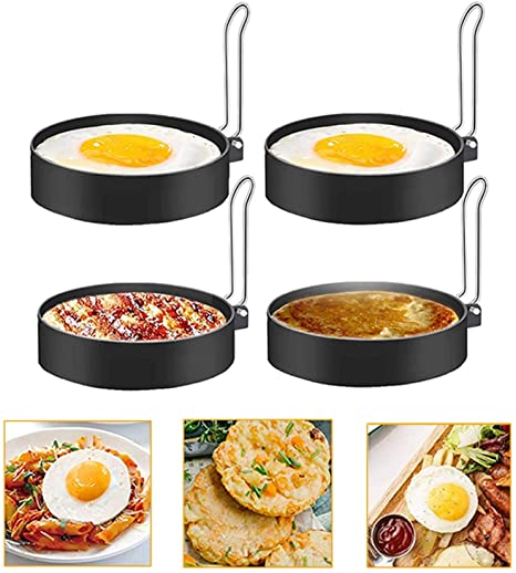 Egg Ring, Round Pancake Mold Egg Mcmuffin Sandwich Maker Bacon Cooker Poached Egg Maker Nonstick Metal Rings Breakfast Household Kitchen Cooking Tool for Frying Eggs (4 Pack)