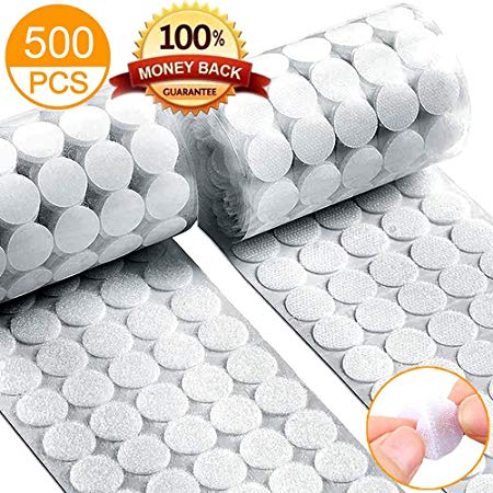 Self Adhesive Dots, Strong Adhesive 500pcs(250 Pairs) 3/4" Diameter Sticky Back Coins Nylon Coins, Hook & Loop Dots with Waterproof Sticky Glue Coins Tapes, Very Suitable for Classroom, Office, Home
