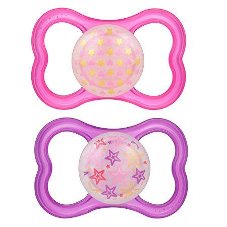 MAM Air Night Orthodontic Pacifier,2 Pack, Girl, 6  Months