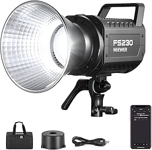 NEEWER FS230 230W COB Video Light 2.4G/APP Control, 110000lux/1m 5600K Daylight Bowens Mount Photography Continuous Output Lighting for Video Recording, Silent Fan, 9 Scenes 4 Dimming Types CRI97