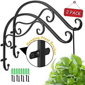 Hanging Plants Bracket, Strong and Stable Hanging Flower Hooks Rack, Wall Plant Hook for Indoor Outdoor, 2 Pack (2)