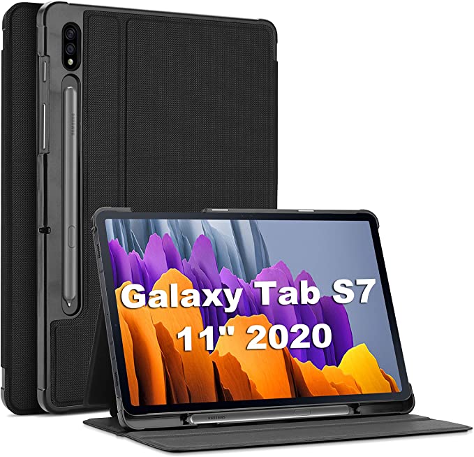 ProCase Galaxy Tab S7 11 Case 2020 with S Pen Holder(SM-T870 T875 T878), Slim Protective Folio Cover for Galaxy Tab S7 2020 Release (Black)