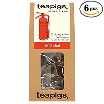 Teapigs Chilli Chai Black Tea Bags Made With Whole Leaves (6 Packs of 15 Tea Bags)