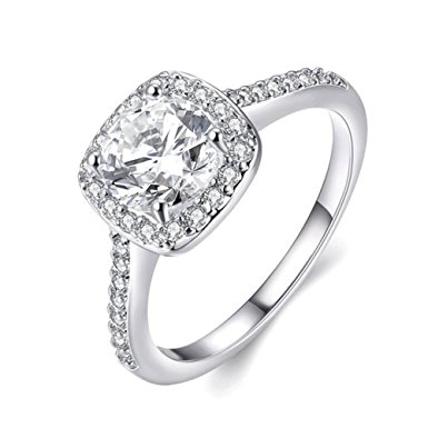 Eleery Women's Stylish Shinning Sterling Silver Zircon Big Square Finger Rings Cut Diamond Anniversary Engagement Wedding Rings Fashion Chain Jewellery Sparkly Rings