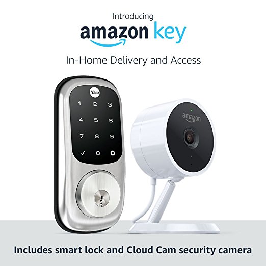 Amazon Key In-Home Kit includes: Amazon Cloud Cam (Key Edition) indoor security camera and compatible smart lock