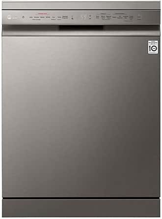 LG DF365FPS Lavastoviglie Libera Installazione, Serie 3, 14 coperti, Sistema QuadWash a 4 Bracci Irroratori, Vapore TrueSteam, Apertura Automatica della Porta, 3° Cestello per le Posate, Wi-Fi, Grigia