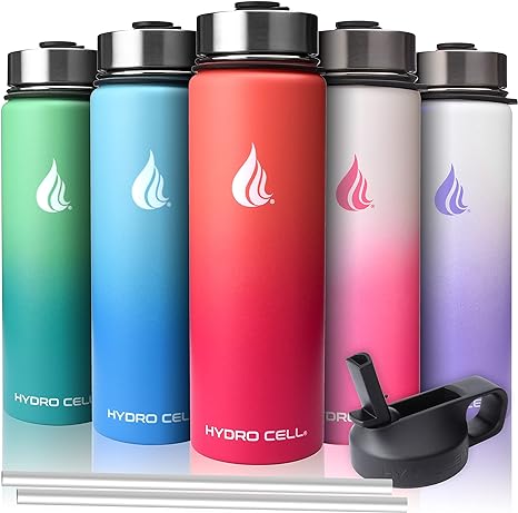 HYDRO CELL Stainless Steel Insulated Water Bottle with Straw - For Cold & Hot Drinks - Metal Vacuum Flask with Screw Cap and Modern Leakproof Sport Thermos for Kids & Adults (Teal/Black 24oz)