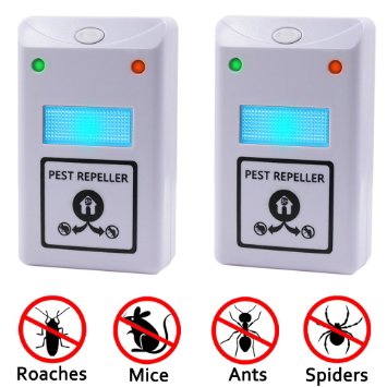 Pest Control, (2 Pack) Latest Ultrasonic Technology Koocat Pest Repellent, the Best Pest Repeller for All Kind of Insects and Rodents, Ultrasonic Pest Control Equipment with Blue Night Light