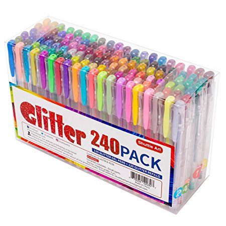 240 Pack Glitter Gel Pens, Shuttle Art 120 Colors Glitter Gel Pen Set with 120 Refills for Adult Coloring Books Craft Doodling