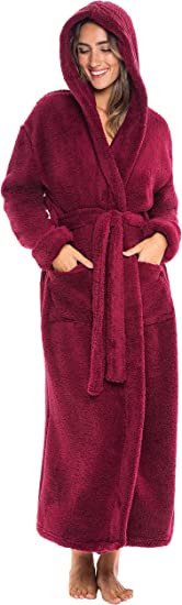 Alexander Del Rossa Women's Warm Fleece Winter Robe with Hood, Long Plush Hooded Bathrobe