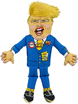 FUZZU Donald Trump Presidential Parody Dog Chew Toy with Squeaker - Durable Quality with Plush Accents, Fun & Entertaining Novelty Gift, Hand Illustrated Design