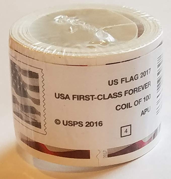 Sealed USPS Forever Stamps, Coil of 100 US Flag Postage Stamps (2016 or 2017 version) - Shrinkwrapped