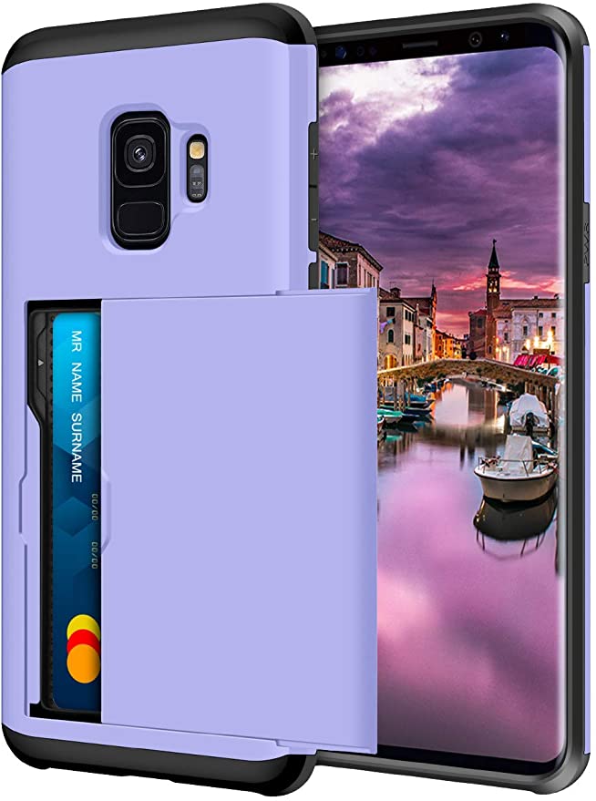 Coolden for Samsung S9 Case Shockproof Case for Galaxy S9 Wallet Case Protective Case Heavy Duty Rubber Bumper Card Holder Slot Wallet Case Cover for Samsung Galaxy S9 Phone Cases (Light Purple)