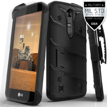 LG K7 / LG Tribute 5 LS675 / LG Escape 3 Case, Zizo® Bolt Cover with FREE [.33mm 9H Tempered Glass Screen Protector] Included [Military Grade] Armor Case Kickstand Holster Belt Clip