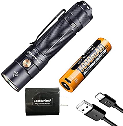 Fenix E35 V3.0 3000 Lumen LED Flashlight with 5000mAh Rechargeable Battery and UL Certified EdisonBright USB-C Charger Bundle