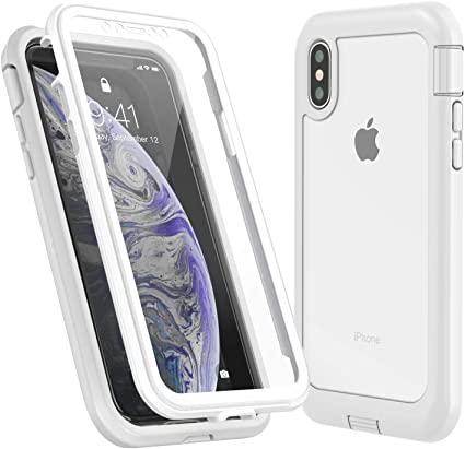 Eonfine iPhone X Case/iPhone Xs Case, Built-in Screen Protector Real 360° Full Body Protection Heavy Duty Shockproof Rugged Cover Skin for iPhone X/Xs 5.8inch (White/Clear)