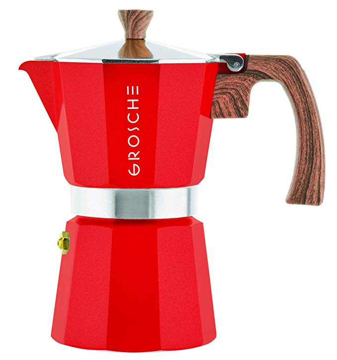 GROSCHE Milano Moka Stovetop Espresso Coffee Maker (9 cup/15.2 oz, Red)