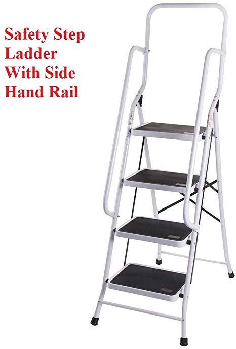 Foldable Non Slip 4 Step Steel Ladder tread Stepladder Safety Handrail Rail
