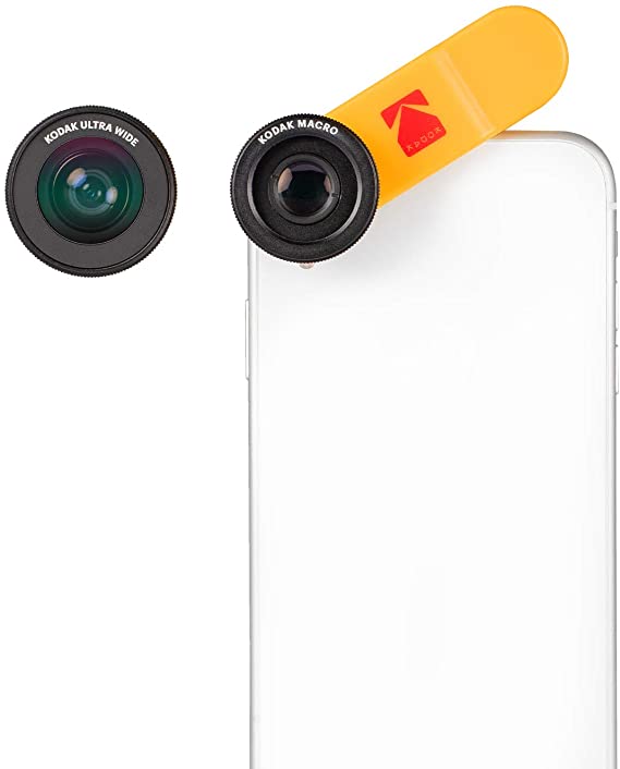 KODAK 2-in-1 Smartphone Lens Set Consisting of A 100° Wide Angle and 15X Macro Lens (Universal Clip Mount, Works with Multicams & Front Cameras) - KSM001