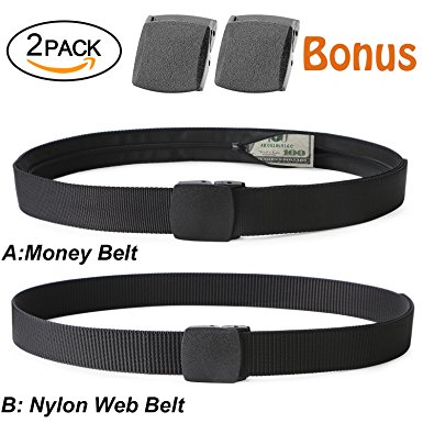 Nylon Military Tactical Belt 2 Pack Webbing Canvas Outdoor Web Belt With Plastic Buckle By JASGOOD