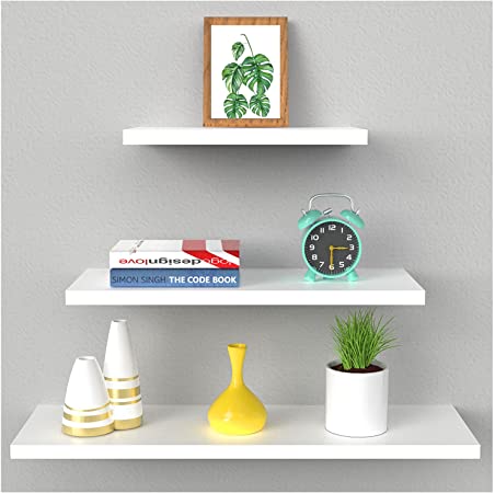 Guffo White Floating Shelves, Wall Shelves Set of 3,24 Inch Wall Mounted Shelves,Hanging Display Shelf for Bathroom,Bedroom,Living Room,Kitchen,Book,Decorations