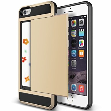 iPhone 5S Case, Anuck Heavy Duty Hybrid Shockproof Armor iPhone 5S Cover [Card Slot Wallet Case] Soft Rubber Bumper Rugged Protective Case Card Holder for Apple iPhone SE / 5S / 5 - Gold
