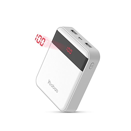 Yoobao M4Pro 10000mAh Small Portable Charger Power Bank External Battery Pack Dual Input(iPhone Micro)Output with LED Digital Display Charge for iPhone X 8 iPhone 7 6s 6 Plus Android and More- White