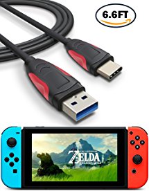 Nintendo Switch Charging Cable, USB C to USB 3.0 Cable, TITACUTE 6.6FT Fast Charge Cable Durable Braided Cords Sync Cable Reversible Charger Cable for Switch Nexus 5X 6P LG V20 G6 BLU R1 HD Black
