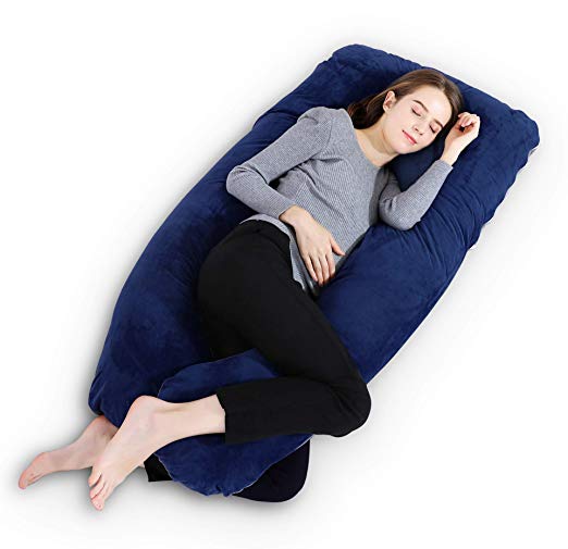 Meiz Full Body Pregnancy Pillow - with Velvet & Jersey Cover - for Pregnant Women - Side Sleeping and Back Support - Blue & Grey