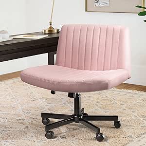 LEMBERI Criss Corss Chair with Wheels,Fabric Padded Armless Wide Office Desk Chairs,120° Rocking Swivel Mid Back Computer Task Vanity Chair for Home Office, Small Space