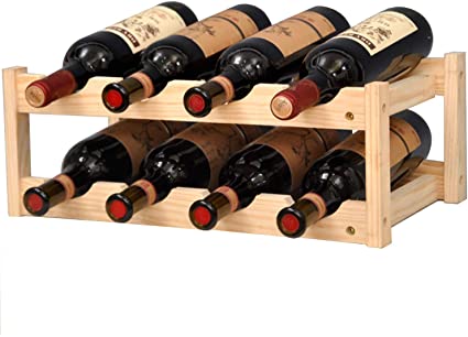 KALINCO Wine Rack, Bamboo 8 Bottles 2-Tier Wine Display Rack for Countertop Pantry, Free Standing Wine Storage, Rack Tabletop Wine for Home Kitchen Bar Cabinets Rack (Bamboo)