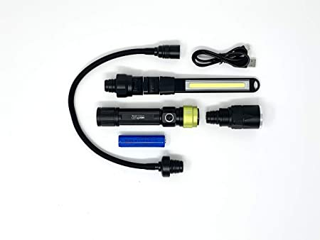 Rechargeable 3-IN-1 LED Work Light Kit with Interchangeable Light Heads 400 Lumen Slim Bar/Flex-Shaft/Flashlight. Magnetic Base, IPX4 Waterproof, Cast Aluminum, Car, Outdoor, Home Emergency, Garage