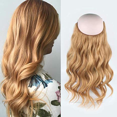 Sassina Honey Blonde Halo Human Hair Extensions No Clips No Glue Fish Line Real Remy Hair One Hairpiece Natural Straight Color #27 100g 16inch