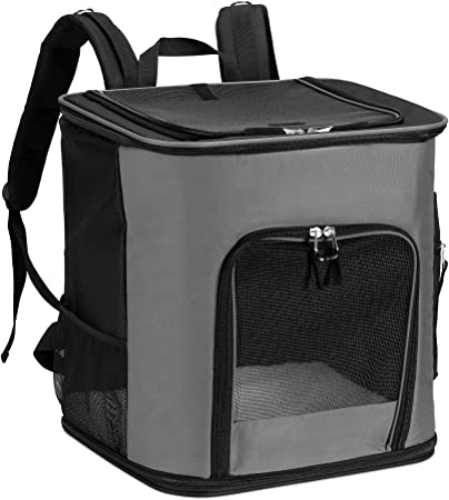 Navaris Rucksack für Hund Katze gepolstert - Hunderucksack Katzenrucksack mit Bauchgurt - 41x34,5x43cm Haustier Backpack faltbar - Traglast bis 12kg