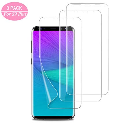 QINYUN S9 Plus Screen Protector (3 PACK) Liquid Skin Full Coverage/Bubble-Free/HD Clear/Flexible Screen Protector for Samsung Galaxy S9 Plus