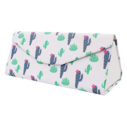 REAL SIC Cactus Glasses Case - Leather Magnetic Folding Hard Case for Sunglasses