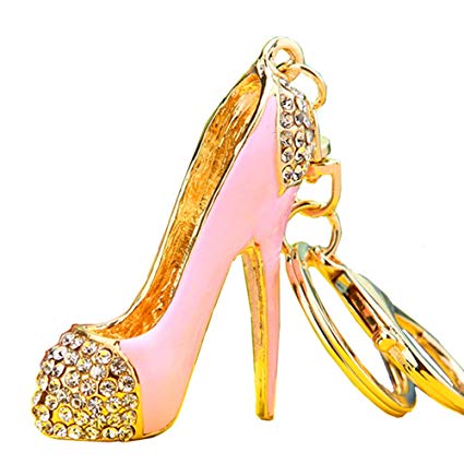Reizteko Fashion Lady's High Heel Shoe Rhinestone Alloy Women Bag or Car Keychain (Pink)