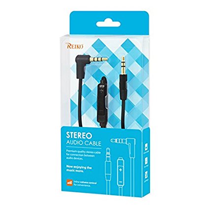Reiko 3.9 feets 3.5MM Stereo Audio Cable with Volume Control  (Male to Male) - Retail Packaging - Black