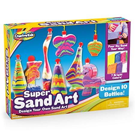 Creative Kids DIY Super Sand Art Activity Kit for Kids – Create Your Own Crafts – 10 x Sand Art Bottles, 10 x Vibrant Colored Sand Bags & 1 x Glitter Bag – STEM Playset - Gift for Boys & Girls 3