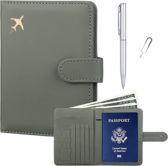 GOAUS Passport Holder RFID Blocking, Passport and Vaccine Card Holder Combo, Passport Wallet Cover Book Case Snap Closure Green