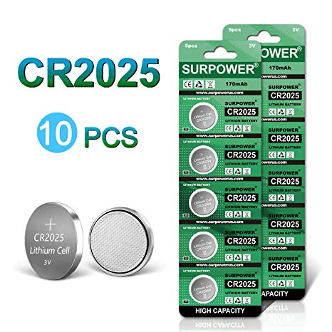 SURPOWER CR2025 3V Lithium Battery for Key Fob 2025-10 Pack